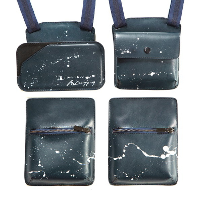 Harness Bag White Dripping On Navy Leather Navy 02-2-8686637